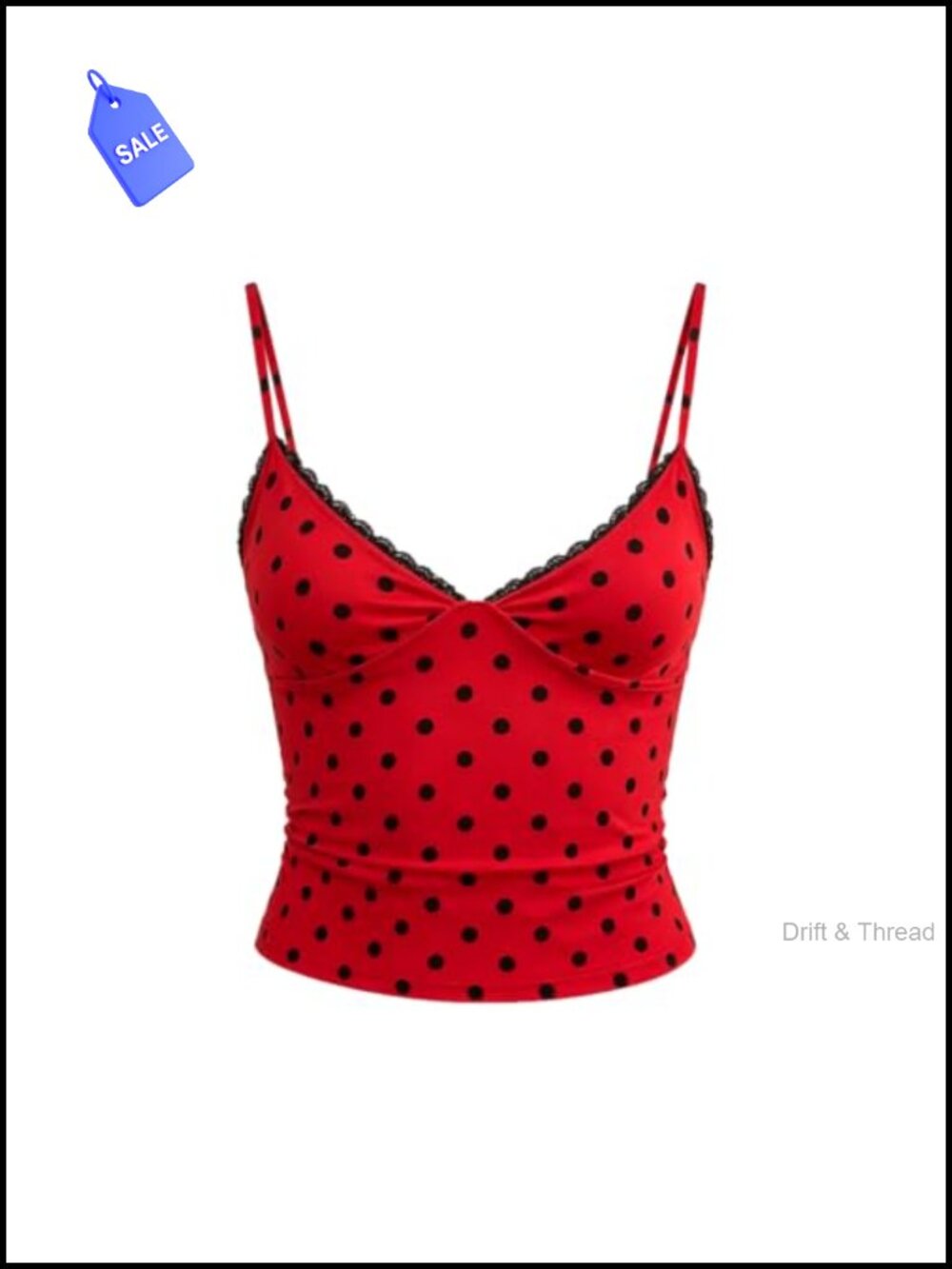 Y2K Polka Dot Cami Tank Top V-Neck Spaghetti Strap Crop Top